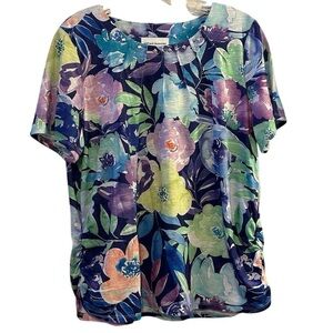 Alfred Dunner Women's Floral Cinched Waist Tee Multicolor Size M